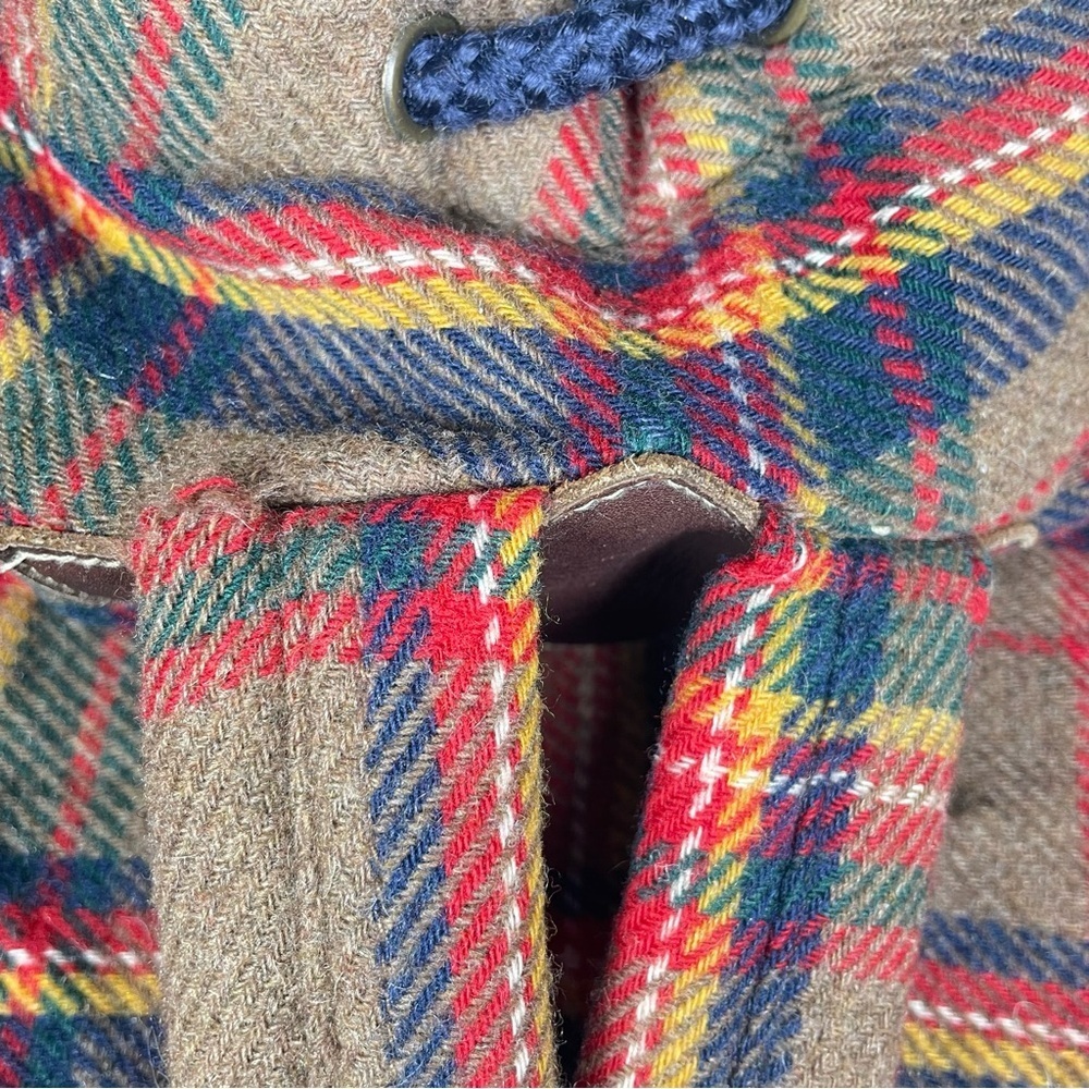 VINTAGE 90s GAP Mt. Whistler Brown Tartan Plaid Drawstring Wool Bucket Backpack - Picture 15 of 16